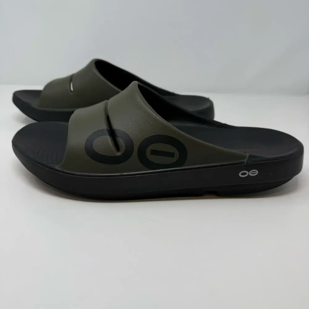 Oofos Ooahh Sports Slide Sandal Mens' 12 Olive Green Black Workout Recovery